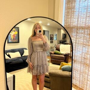 The Reset Tan Sundress with Square Neck and Sleeveless Bishop Sleeves